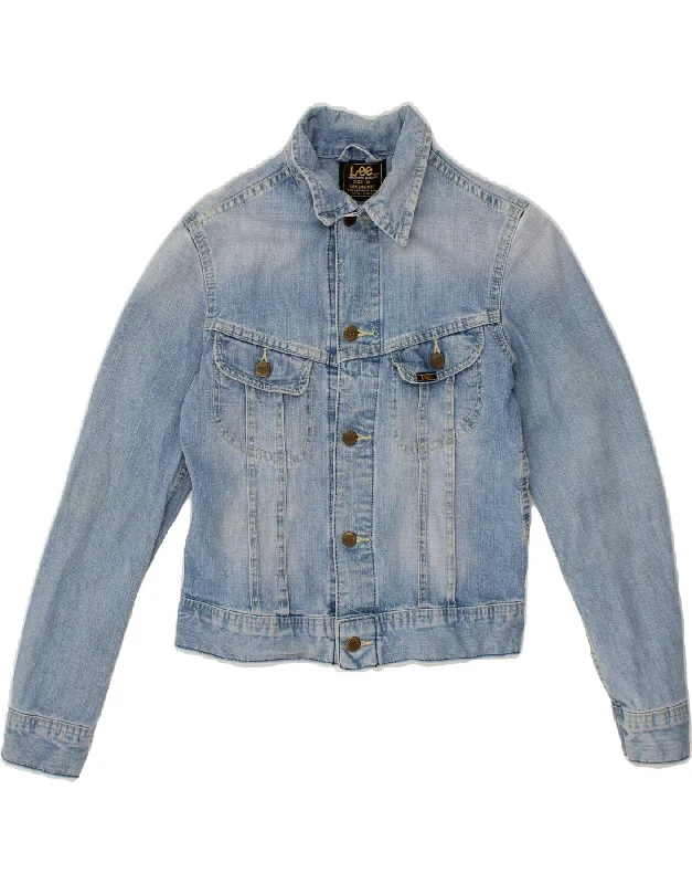 LEE Womens Crop Denim Jacket UK 12 Medium Blue Cotton