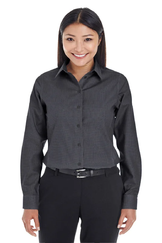 Devon & Jones Womens Crown Woven Collection Wrinkle Resistant Long Sleeve Button Down Shirt - Black