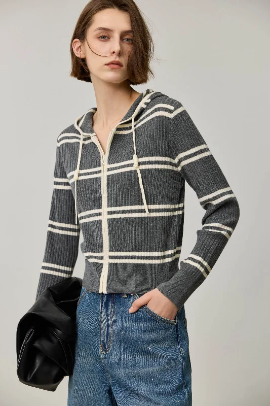 LILY Lightweight Striped Hooded Knit Cardigan