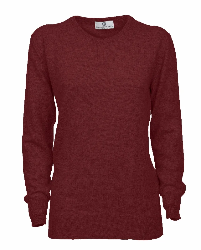 NEW FALL 24 - Women's Pure Cashmere Original Crew Neck Sweater Bordeaux by Monticelli Cashmere