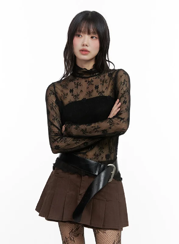 Floral Lace See-Through Blouse IO430