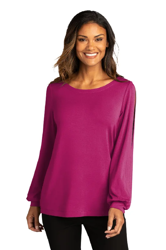 Port Authority Womens Luxe Knit Long Sleeve Wide Neck T-Shirt - Wild Berry - Closeout