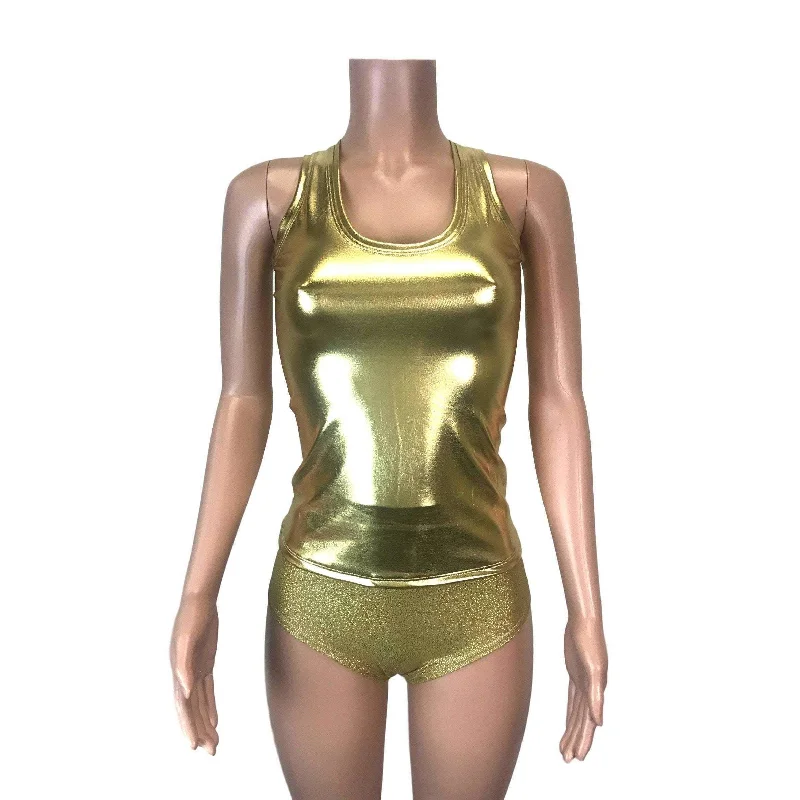 SALE - 3XLarge ONLY - Full Length Tank Top - Gold Metallic