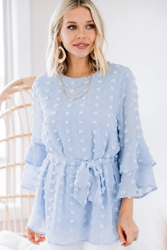 Somewhere To Go Sky Blue Swiss Dot Blouse