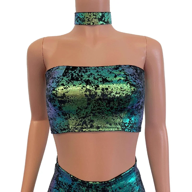 Tube Top Bandeau - Black w/Green Gilded Velvet