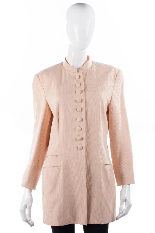 Paul Costelloe Long Jacket 100% Silk Mandarin Collar Peach Size 12