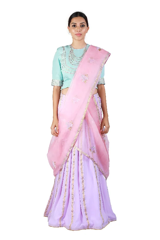 Mauve and Blue Lehenga