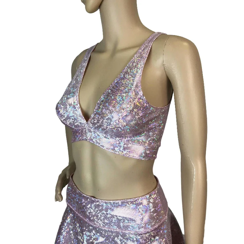 Blush Pink Shattered Glass Holographic Bralette