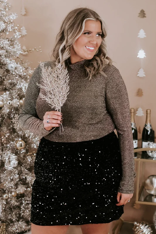 Full Of Cheer Shimmer Bodysuit, Black/Gold