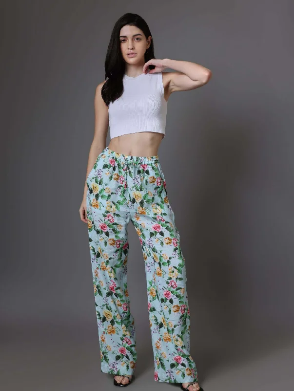 Oversized Green Floral Linen Pant