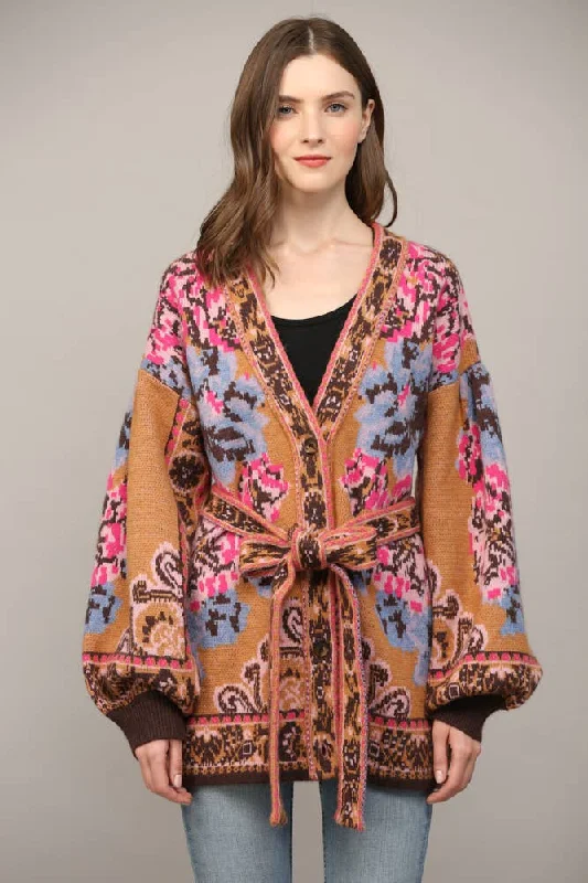 Tapestry Pattern Jacquard Knit Cardigan