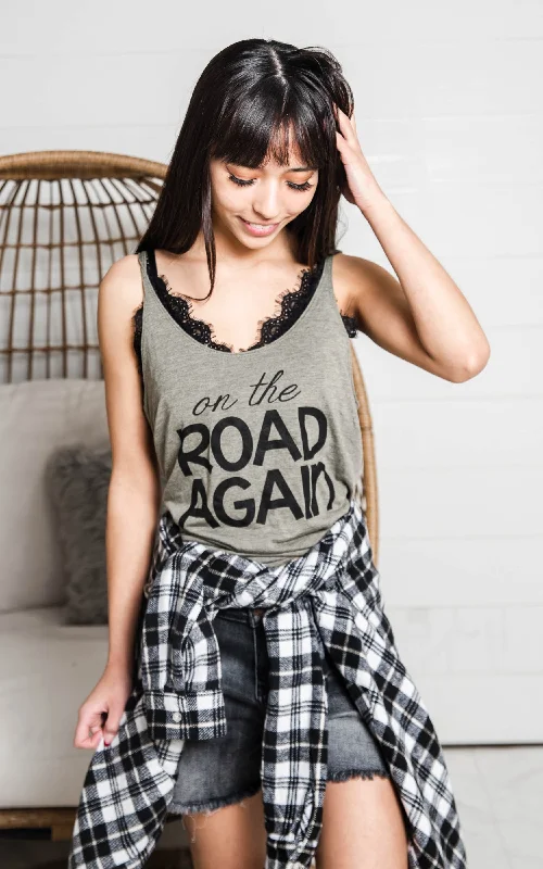 On the Road Again Racerback Olive Tank** - Final Sale