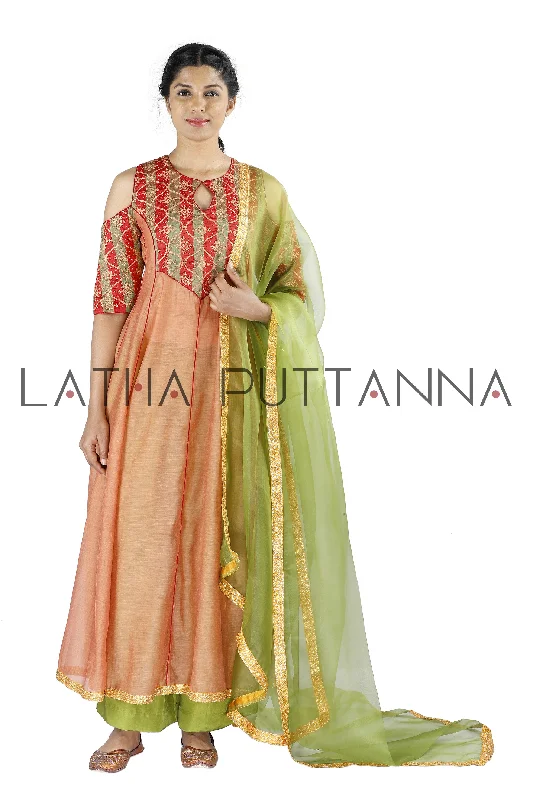 Peach and green salwar