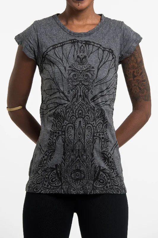 Womens Hamsa Meditation T-Shirt in Black