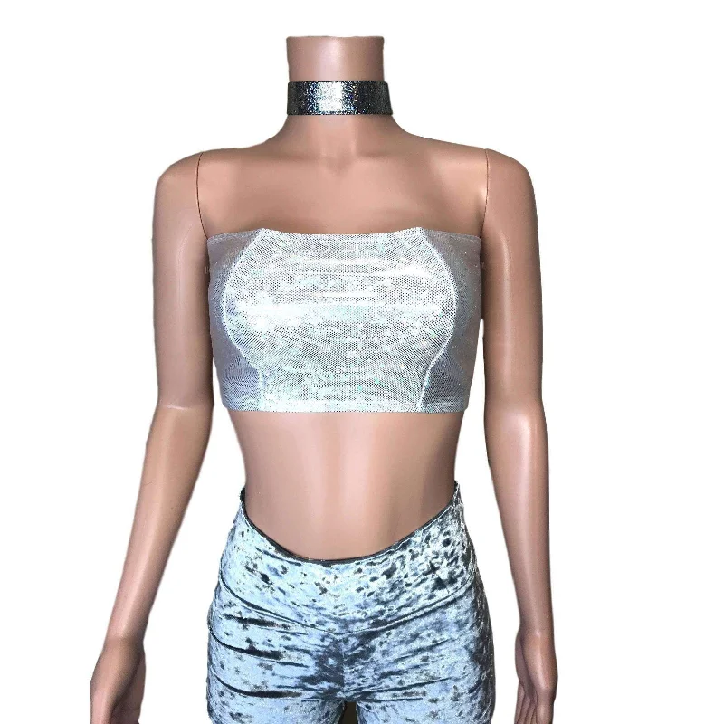 Tube Top Bandeau - Silver Shattered Glass Holographic