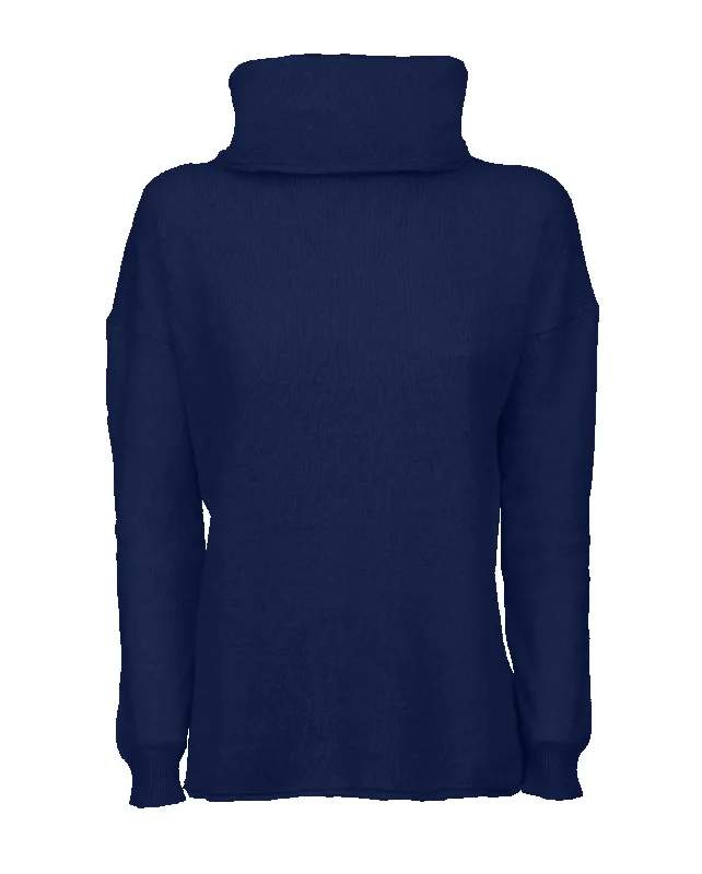 NEW FALL 24 - Women's Oversized Cashmere Cowl Neck Sweater Melange Blue by Monticelli Cashmere