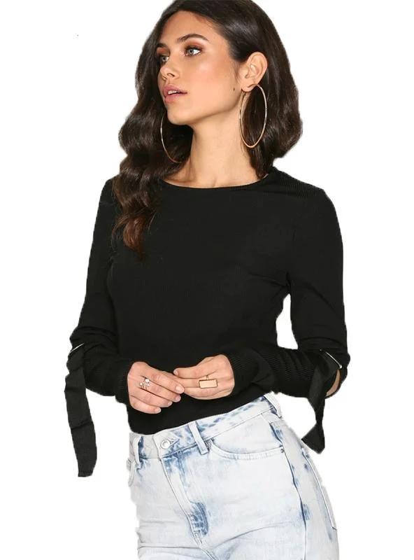 LONG SLEEVE HOLLOW OUT SPLIT LACE UP