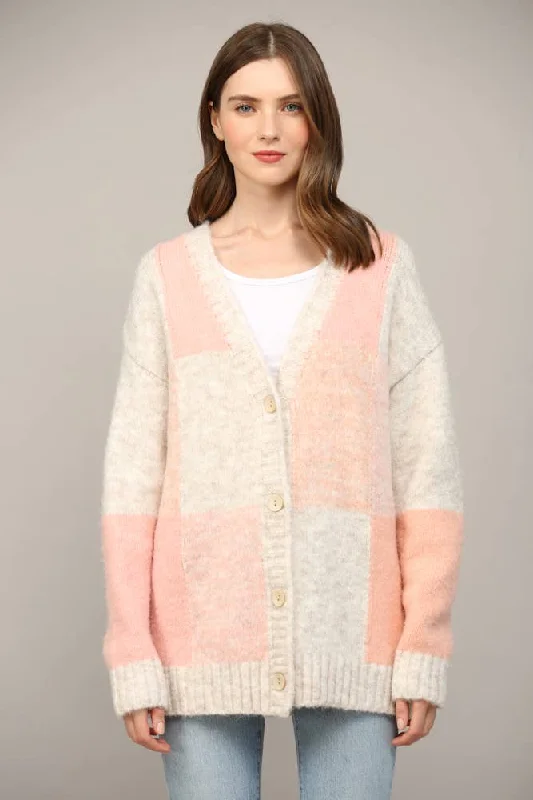 Cube Colorblock Button Closure Cardigan