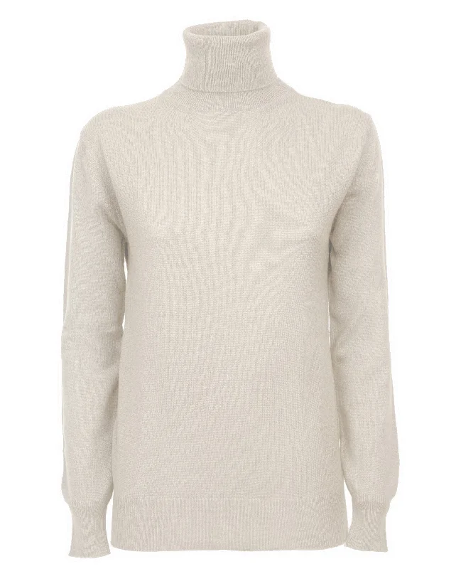 NEW FALL 24 - Women's Pure Cashmere Turtleneck Sweater Milk White by Monticelli Cashmere