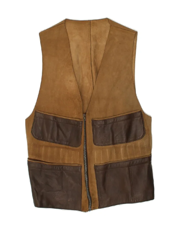 VINTAGE Womens Suede Gilet UK 10 Small Brown