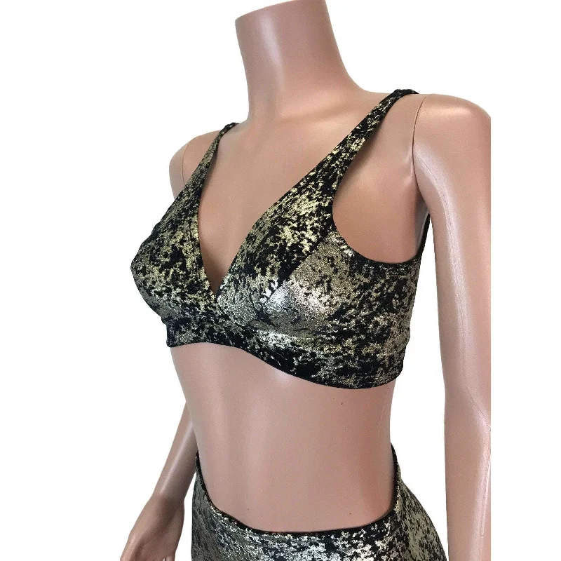 Gunmetal on Black Gilded Velvet Metallic Bralette