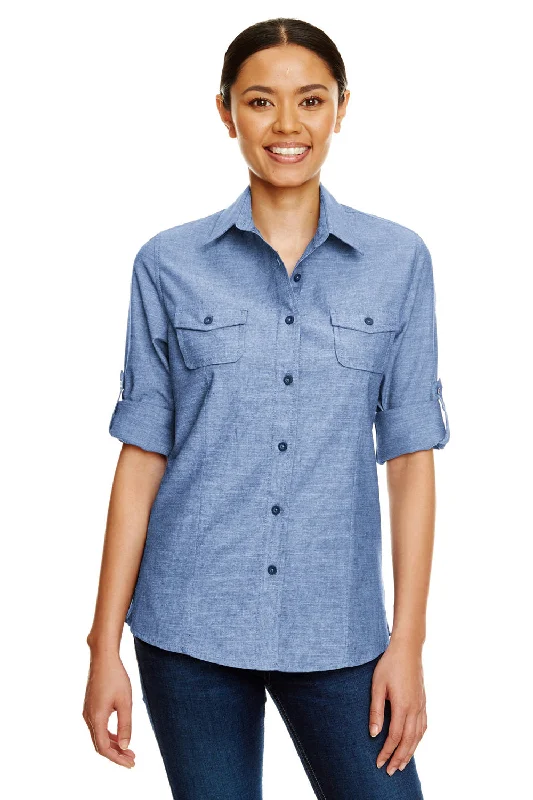 Burnside Womens Long Sleeve Button Down Shirt w/ Double Pockets - Light Denim - Closeout