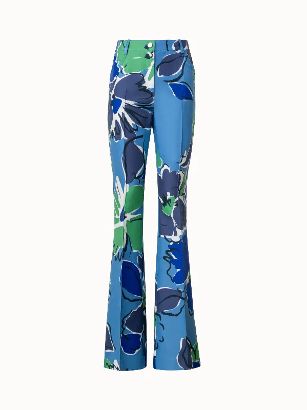 Cotton Silk Pants with Sketched Abraham Flower Print