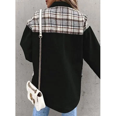 Women's Denim Jacket Long Sleeve Plaid Button Down Shirts Shacket