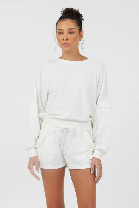 White Cord Terry Crewneck