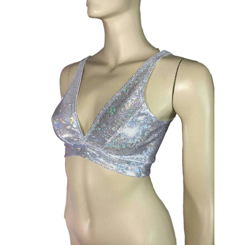 Silver Shattered Glass Holographic Bralette