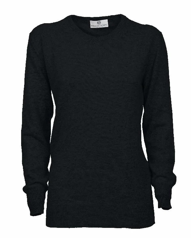 NEW FALL 24 - Women's Pure Cashmere Original Crew Neck Sweater Black by Monticelli Cashmere