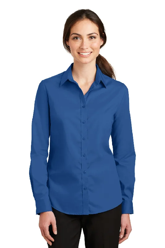 Port Authority Womens SuperPro Wrinkle Resistant Long Sleeve Button Down Shirt - True Blue