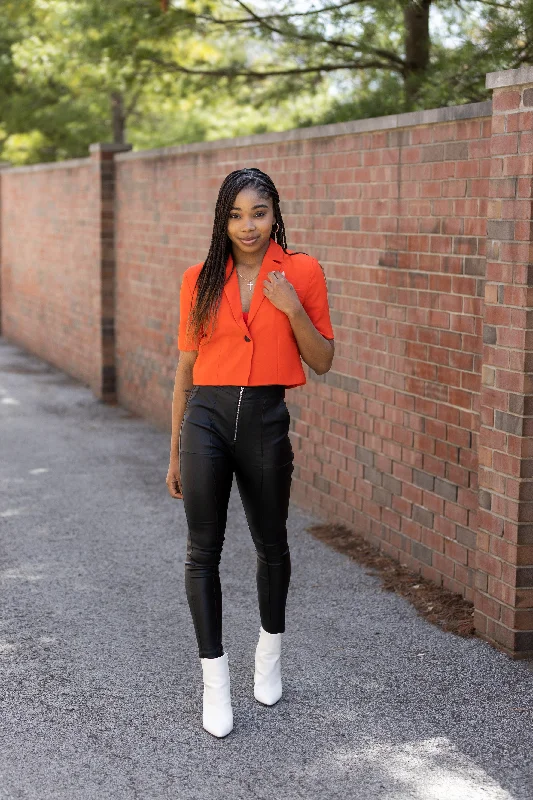 Back To Back Cropped Short Sleeve Blazer: Red