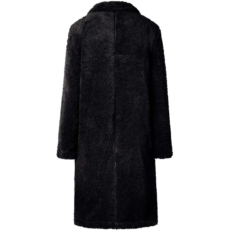 Women's Fuzzy Fleece Lapel Open Front Long Cardigan Coat